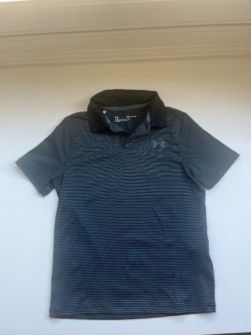 Boys Black & Gray Striped Under Armour Golf Polo